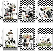 6 Pcs Farm Animal Kitchen Towels Cow Small, As Shown in the Picture 