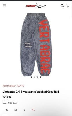 Vertabrae C-1 Sweatpants Washed Grey Red Mens Size XL