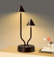 LED Table Lamp, with 2-Light Rechargeable, Battery Operated Desk Lamp 3-Way Dimm