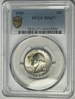 1943 WASHINGTON QUARTER PCGS MS 67+