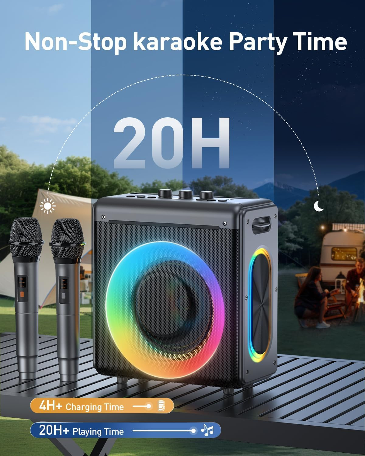 Portable Karaoke Machine with 2 Wireless Microphones and Bluetooth Speaker