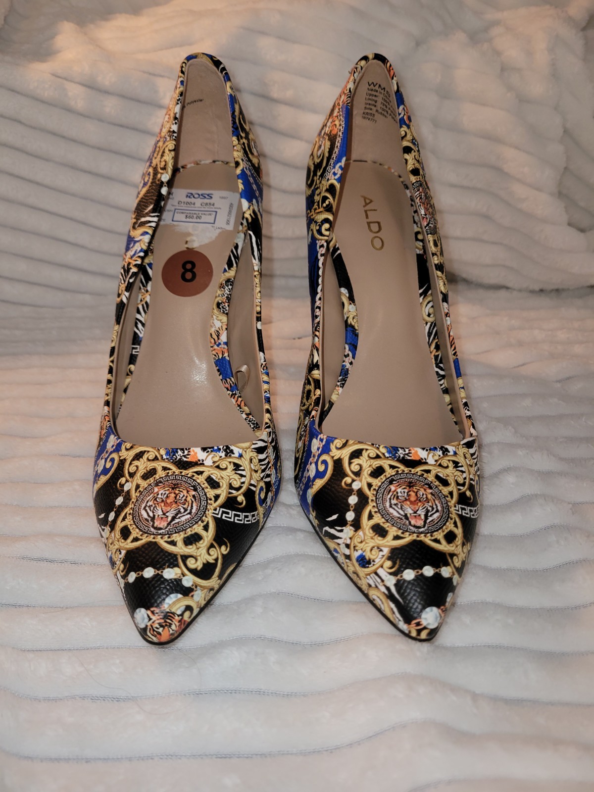 Aldo Kriss Gold Blue Black Tiger Chain Stiletto Heels Size 8 Pre-Owned