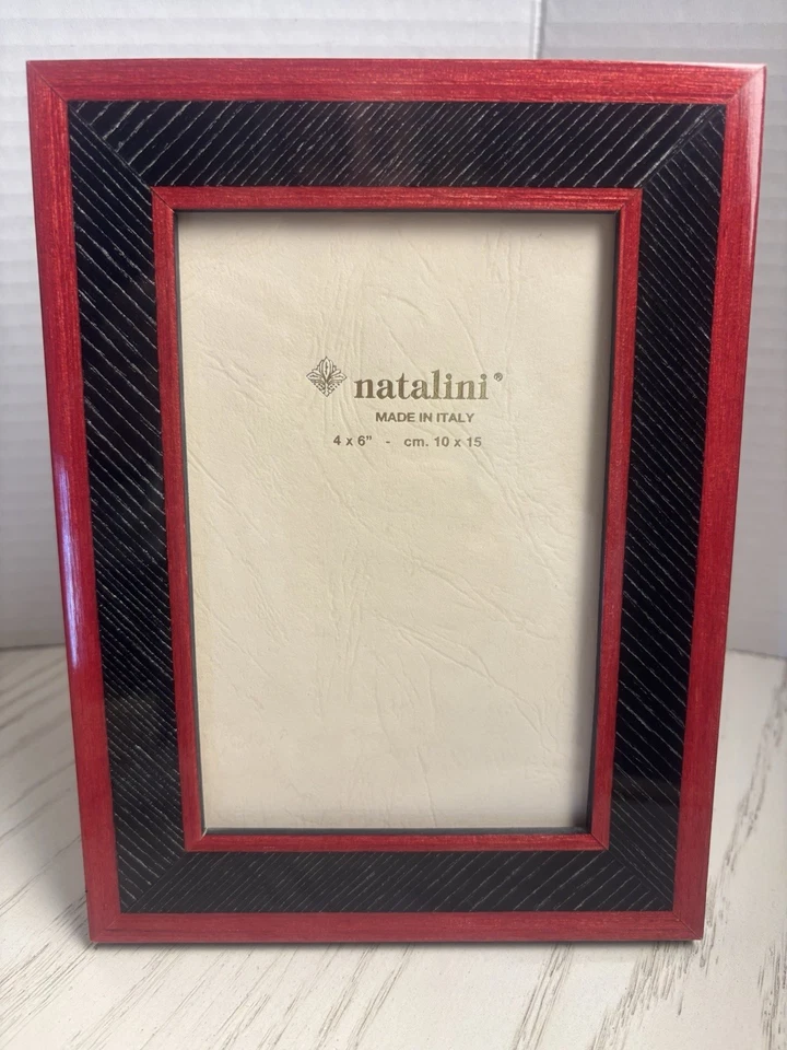 Natalini Wood Inlay Photo Frame 4x6 Black Red Made In Italy Home Decor Picture - Image 3 of 4