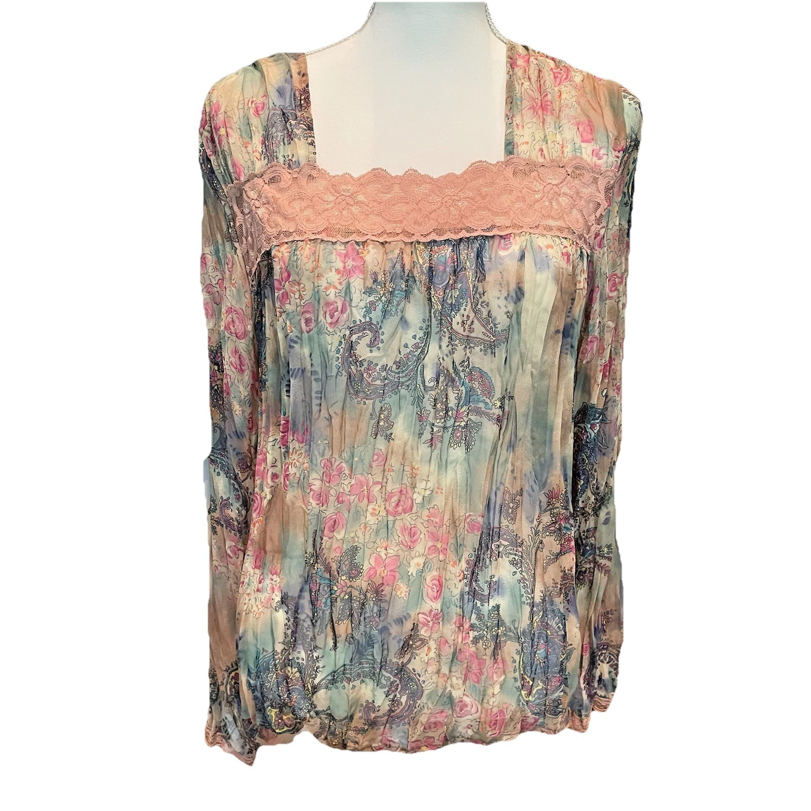 Vintage Francesca Rose Sheer Multicolor Top Women's Medium Delicate Feminine Work Blouse