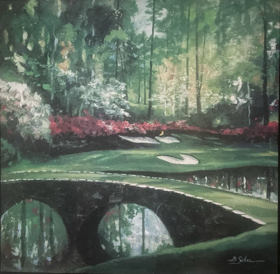 Bobby Sikes, Textured Augusta - “Morning Tee 12th Hole” Size 25” X 25” Bombay Co - Image 2 of 4
