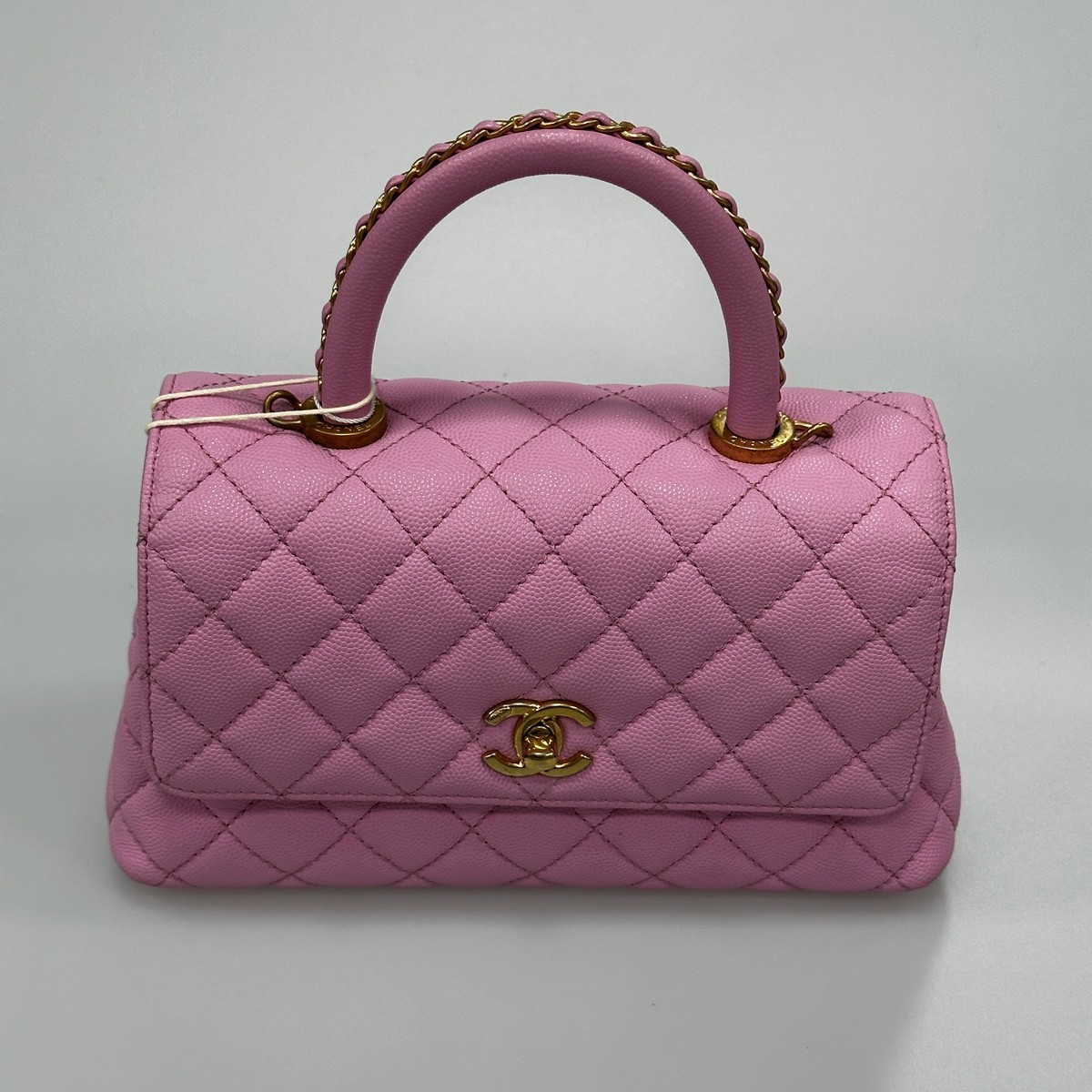 Chanel Coco Handle Small Pink Caviar Leather Top Handle Flap Bag