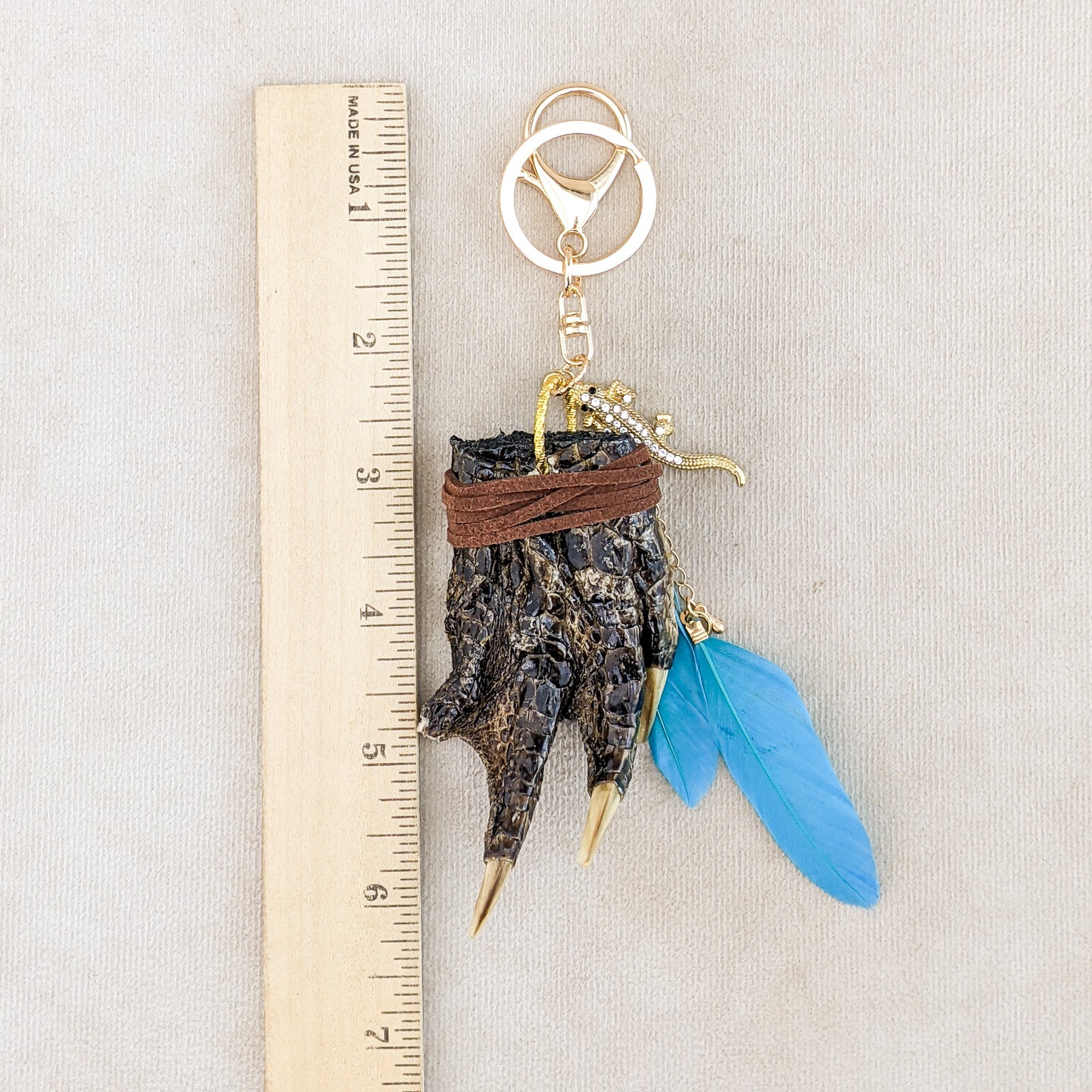 Alligator Foot & Gold Gator charm talisman keychain hook Taxidermy gift claws