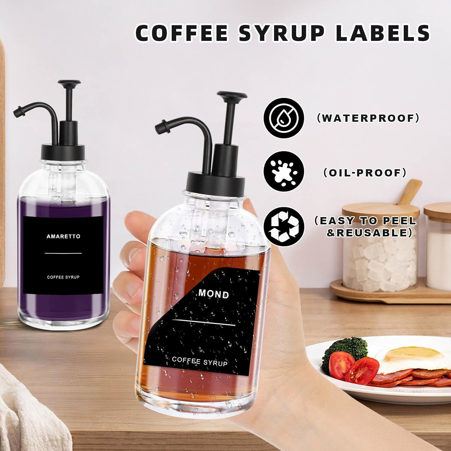 Sunal Coffee Syrup Dispenser,Black 500ml/16.9 oz Syrup Dispenser,Set of