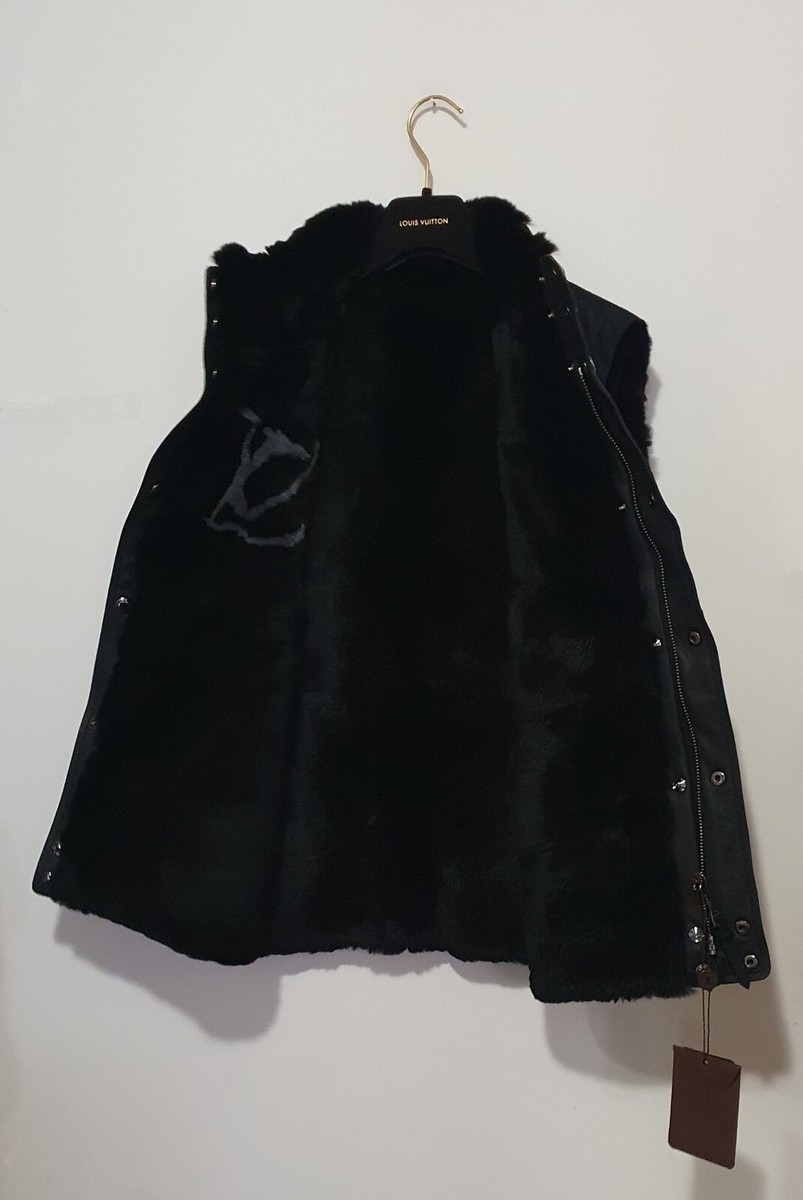 $8.4k Louis Vuitton Reversible Black Damier M Rabbit Fur Vest NEW+