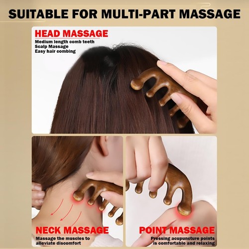 Kopfhautmassagegerät aus Holz - handgefertigt 100 % natürliches grünes Sandelholz breite Zahnkämme - Bild 7 von 9