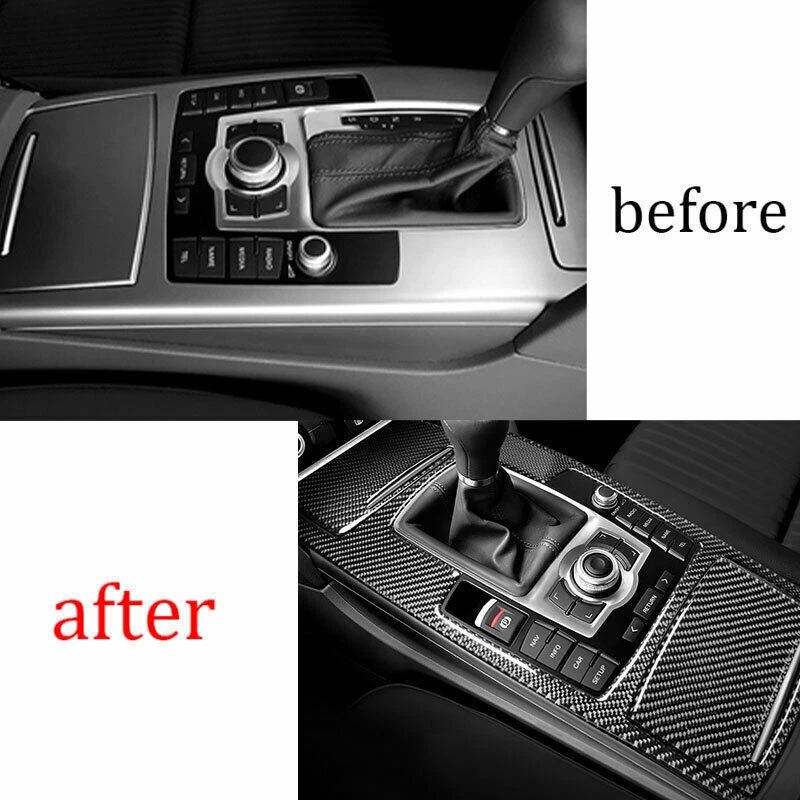 Cubierta de panel de tablero de instrumentos de consola central de fibra de carbono de vinilo para Audi A6 05-2011 Foto 3 de 4