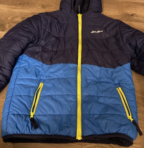 EDDIE BAUER REVERSIBLE Blues JACKET KIDS BOYS KIDS L 10/12? WINTER Zip Pockets - Picture 4 of 14