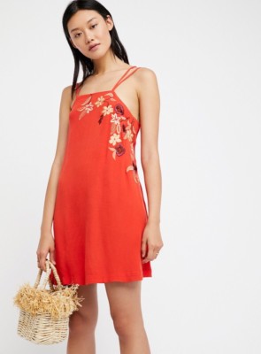 $148 Free People Orange Embroidered Flower Fields Dress XS | eBay UK