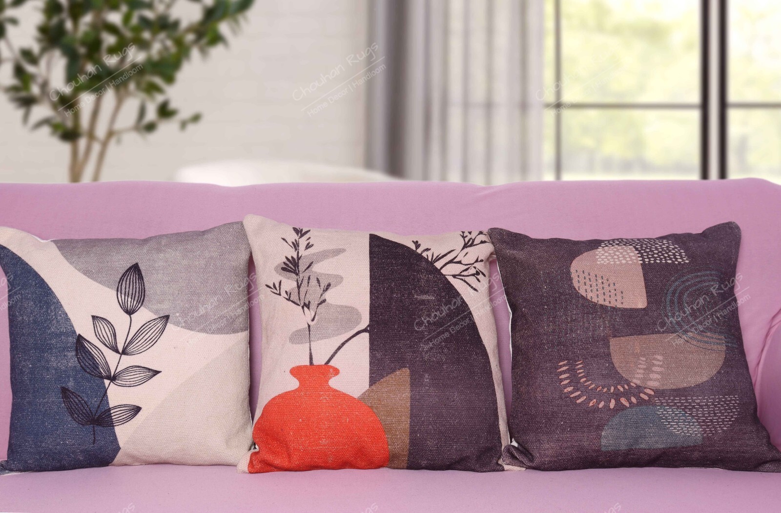 3-Piece Handloom Cotton Pillow Covers 45x45 cm Digital Print Handwoven Premium Quality