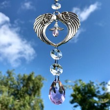 New Pink Guardian Angel Sun Catcher ~ Silver Wings ~ Memorial ~ Protection 