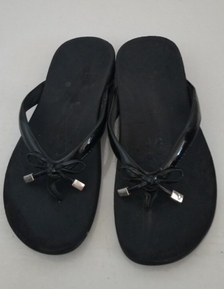 Womens Vionic Bella Patent Thong Slide Cushioned Sandal Black Size