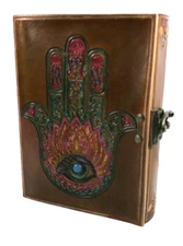 Handcrafted Leather Hamsa Journal with Handmade Paper 5" x 7" 200 pgs Notebook