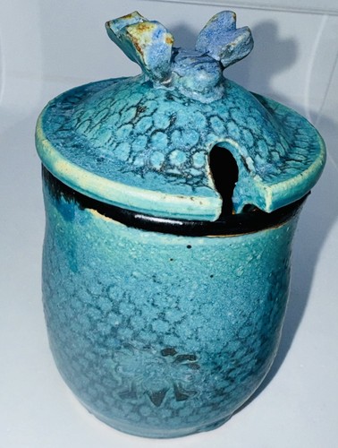Vintage Türkis Blau Honig Glas Topf Keramik Hummel Biene & Dipper Sara Frank - Bild 8 von 24