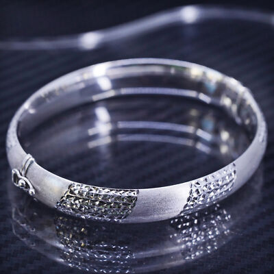 7”, vintage jewelry, sterling silver 925 hinged bangle, textured 