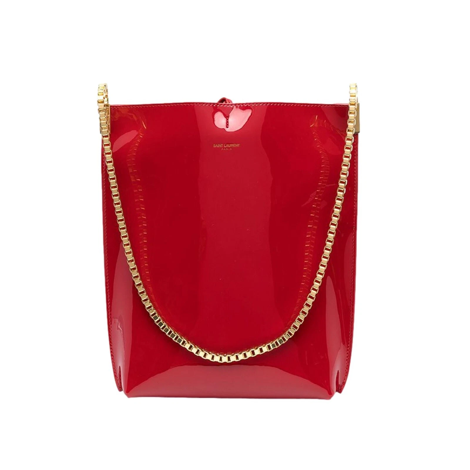 SAINT LAURENT (YSL) Borsa hobo Saint Laurent Suzanne in pelle verniciata rossa piccola catena