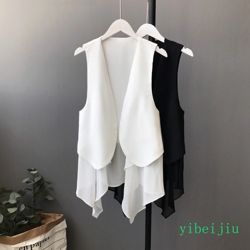 Spring Chiffon Vest Womens Thin Fake Two Piece Fashionable Slim Women's Cardigan - Picture 4 of 10