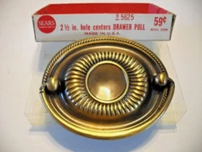 Vintage Nos Oval Brass Door Drawer Drop Bale Pull Handle 2-1/2" ctc #5625 Sears