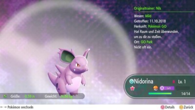 Shiny Nidorina Lvl 1 Pokémon Lets Go Pikachu/Evoli