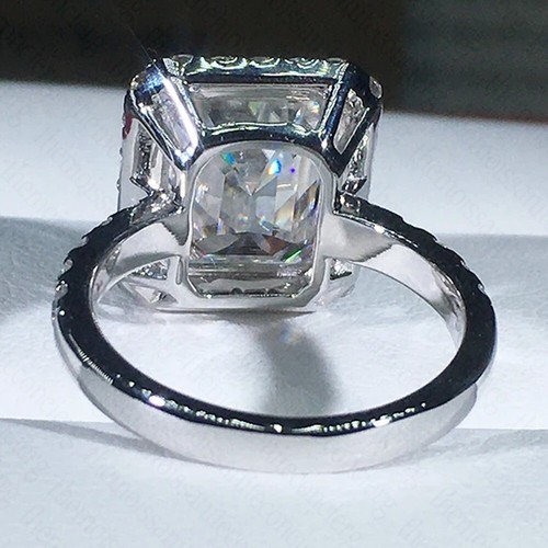 4.2Ctw Emerald Cut Moissanite Classic Halo Engagement Ring 14K White Gold Plated - Picture 5 of 17