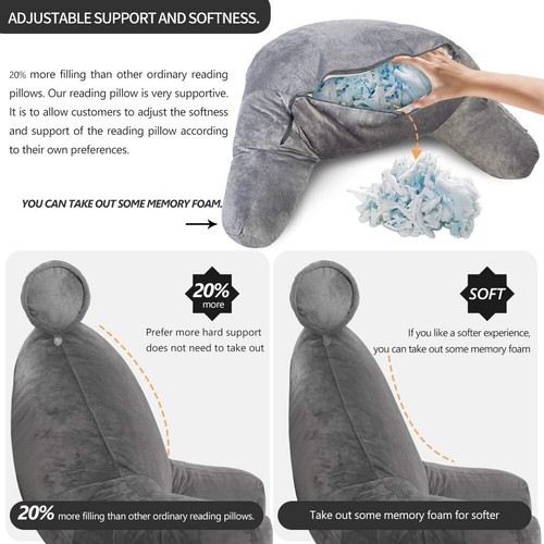 Reading Pillow for Sitting in Bed Adult with Detachable Neck Support Cushion & B - Picture 2 of 8