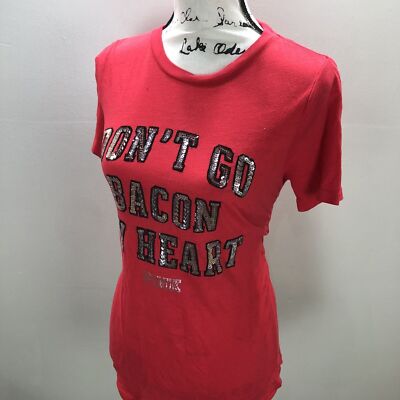 VICTORIA'S SECRET ''Don t Go Bacon My Heart'' Graphic Red T-Shirt Women's Size XS