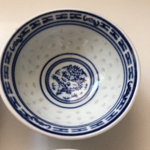 Lot de 4 tasses à thé chinoises longue durée sauce bols riz grain porcelaine bleu/blanc - Photo 5/15