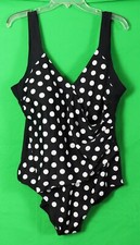 OCEAN JEWEL Women's Black White Polka Dot One Piece Swimsuit Padded Bra 24W L547