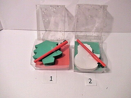 LOT/2 1980's Gift Sets U.K.of Note Pads 200 pages w/Pens Dye Cut Tree & Snowman - Picture 4 of 6