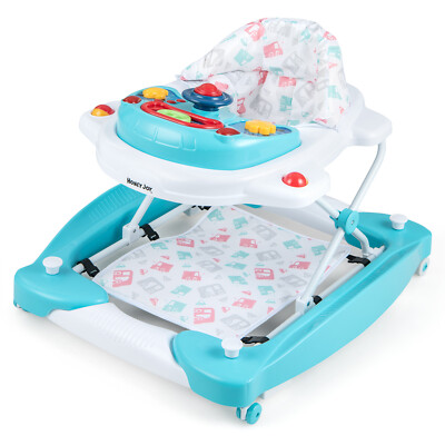 6 in 1 Baby Activity Center Adjustable Baby Walker Folding w/Music Lights Green