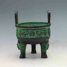 COLLECTIBLE CHINESE BRONZE HANDWORK CARVED DING INCENSE BURNER