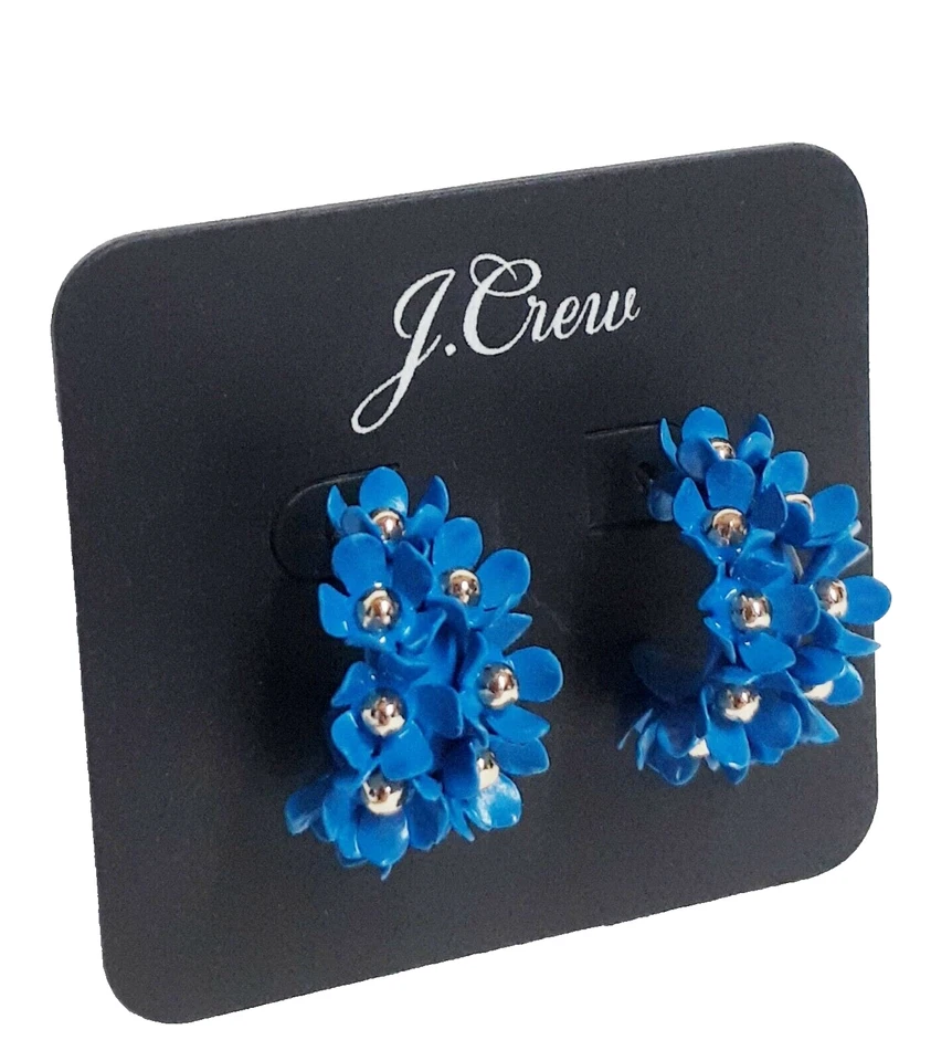 Pendientes de aro J.Crew suaves florales con ramo de pétalos azul turquesa isla AX375 NUEVOS CON ETIQUETAS Foto 4 de 4