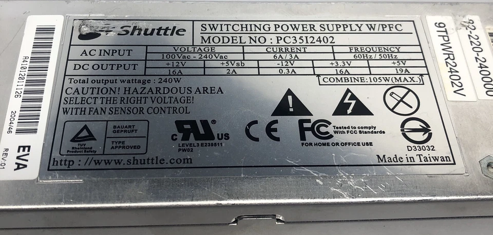 Fuente de alimentación Shuttle para XPC SN85G4 SN85 Shuttle PC35I2402 240 vatios Foto 2 de 4