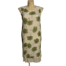 Simply Couture Dress XL White Green Leaf Crinkle Texture Layered Shift