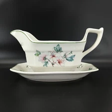Adams Azalea Gravy Boat Under Plate Relish Buffet Dressing Syrup Server VTG FLAW