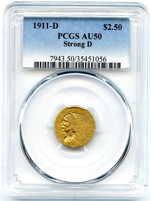 1911 D 250 Gold Indian Pcgs Au 50 Strong D Gold Quarter Eagle Key Date Ebay