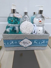 Purely Panache TOASTED VANILLA 7 Pc Christmas Snowman Bath Gift Spa Set Holiday