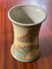 7" art pottery vase, signed S. Fuller or Tollar 1991, incised pine needle design