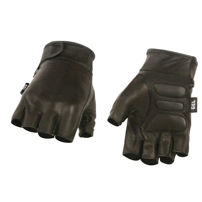 Milwaukee Leather MG7585 Men's Black Leather Full Fingerless Gloves w/ Gel Palm