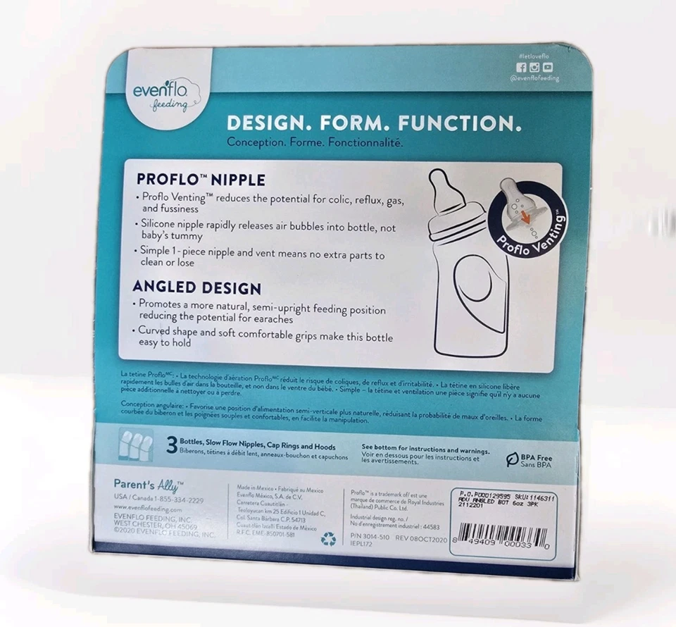 Evenflo Advanced Juego de biberón ventilado en ángulo 3/6 oz verde azulado y gris nuevo Foto 3 de 4