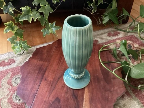 Red Wing Art Pottery Blue Stamp Vase #255  8 1/8” T Light Green - Great Cond
