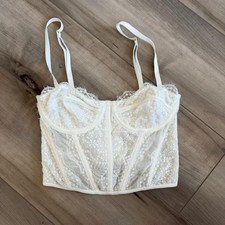 White lace corset top with floral detail embroidery, size XS