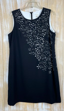 Calvin Klein Shift Dress Women's 14 Black & White Lazer-Cut Flowers Sleeveless
