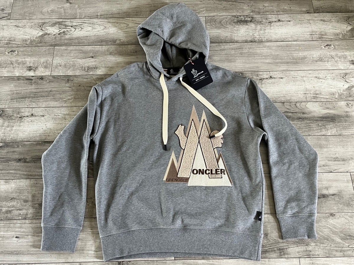 【新品未使用】MONCLER HOODIE SWEATER L NWT Mens Moncler Grenoble Grey Pullover Sweatshirt Hoodie sz L