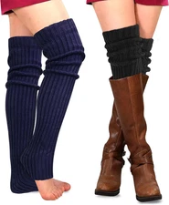 PHOGARY 2 Pairs Winter Leg Warmers Thigh High Socks over Knee Footless Socks