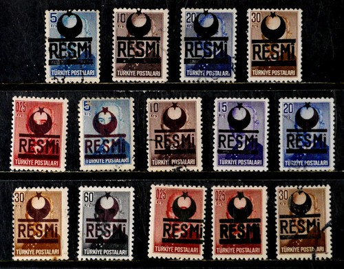 TURKEY: 1951 - 54 STAMPS OFFICIAL OVERPRINTS WITH UNUSED